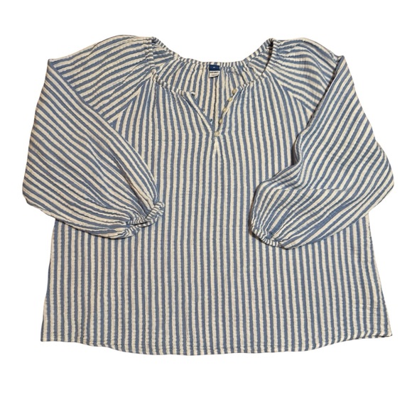 Old Navy Tops - Women’s XL Peasant Cottage Core Blouse, 100% Cotton, Blue and Cream Stripes EUC